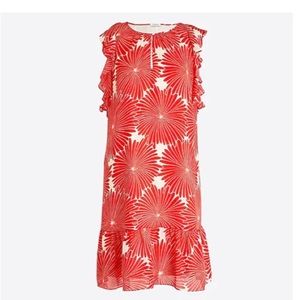NWT J Crew Red Cream Sunburst Ruffle Dress